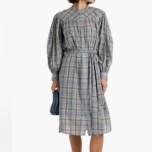 Ulla Johnson Blue and Gray Plaid Long Sleeve Dress